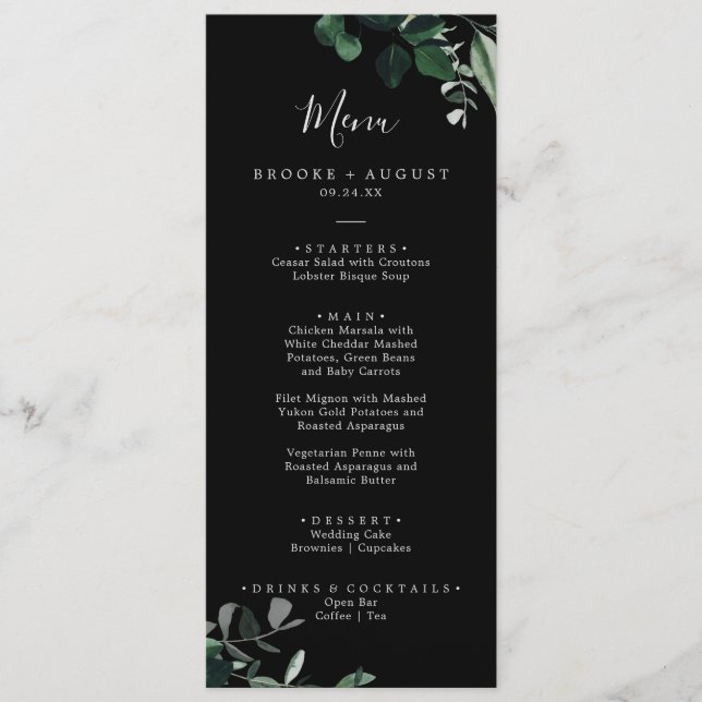 Emerald Greenery | Menu Janto Casamento Negro (Frente)