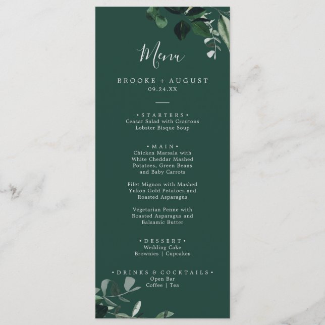 Emerald Greenery | Menu Janto Casamento Verde (Frente)