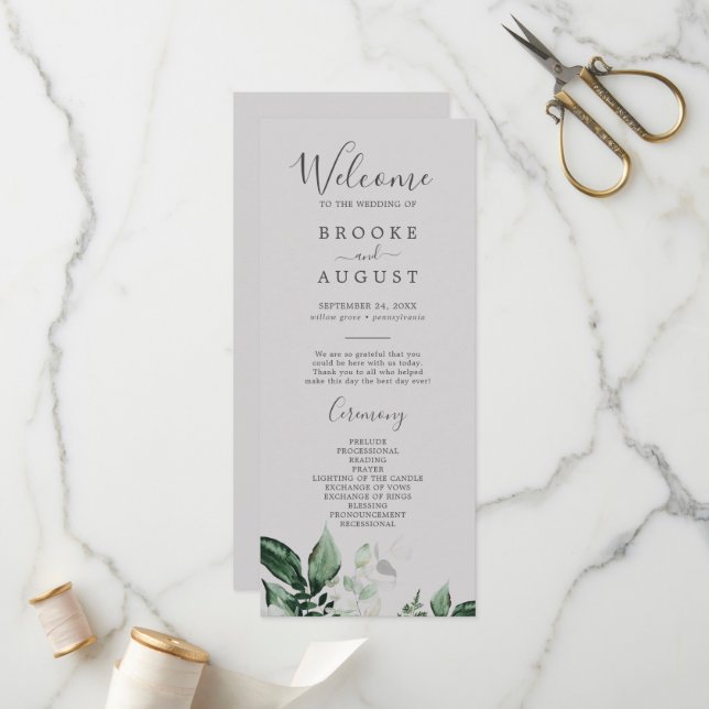 Emerald Greenery | Programa de Casamento de Cinzas (Frente/Verso In Situ)