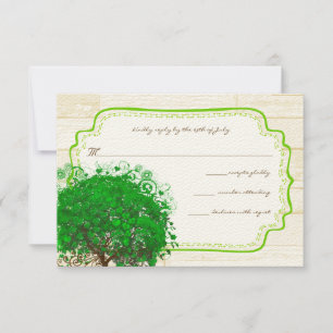 Emerald Heart Leaf Tree Barn Wood Weding RSVP