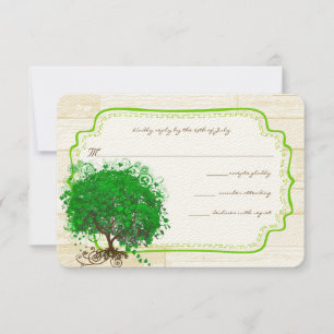 Emerald Heart Leaf Tree Barn Wood Weding RSVP