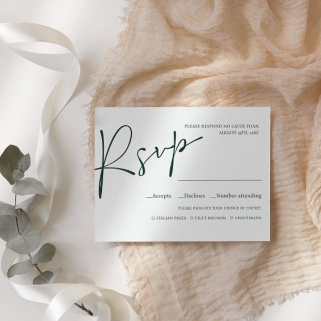 Emerald Modern Script WEDDING RSVP MEAL CHOICE (Criador carregado)
