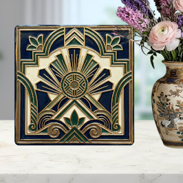 Emerald Navy Gold Art Deco Sun Rays Geometric 