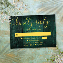 Emerald Verde Madeira Rústica Boho Casamento RSVP