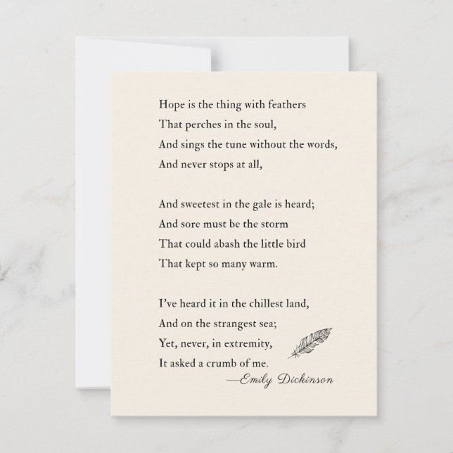 Emily Dickinson Poem hope é coisa com penas (Frente)