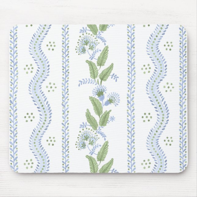 Emma Stripe Cornflower Blue e Green Mouse Pad (Frente)
