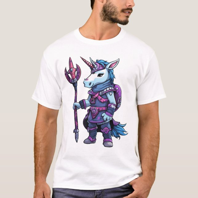 Emo Unicorn Viking: Camiseta Cartoonish Rock Rebel (Frente)
