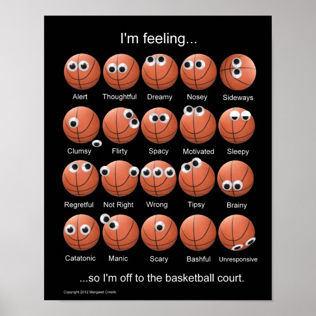 Emoções de basquete, Rostos, Poster engraçado (Frente)