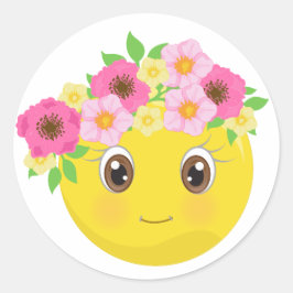 Emoji feminino bonito com etiquetas das flores