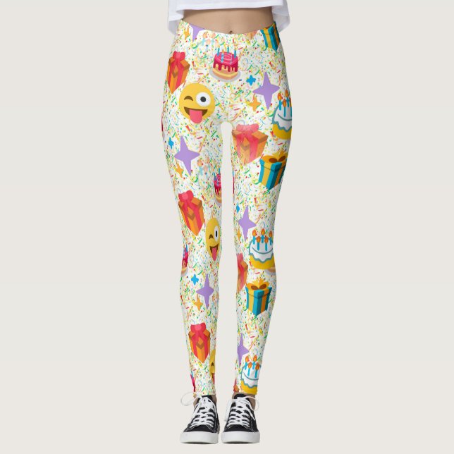 emoji leggings de aniversário feliz (Frente)