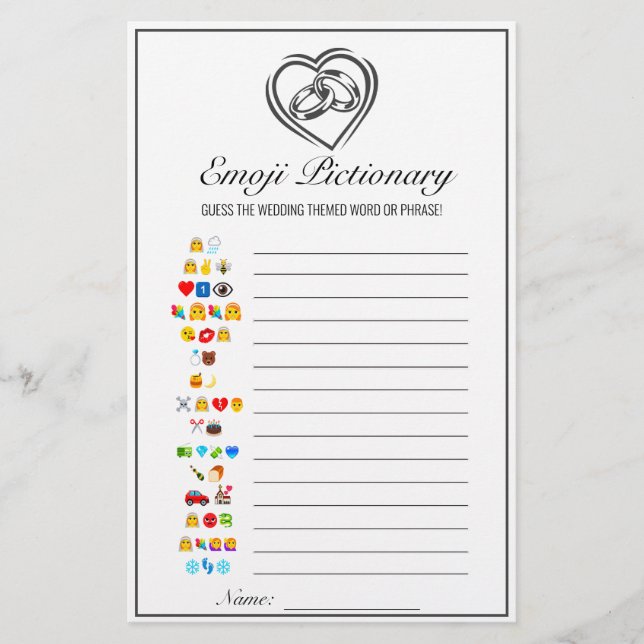 Emoji Pictionary Bridal Game Moderno Minimalista (Frente)