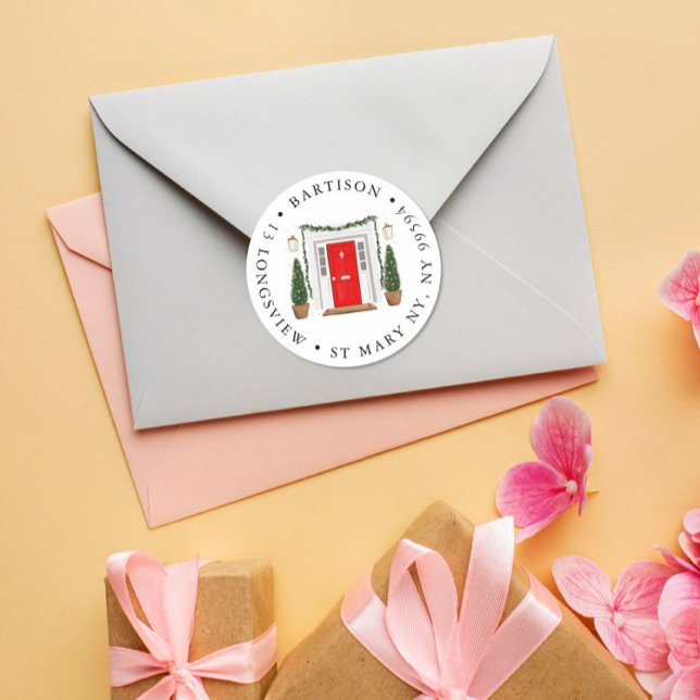 Empresa da porta vermelha adesivo redondo clássico (Criador carregado)