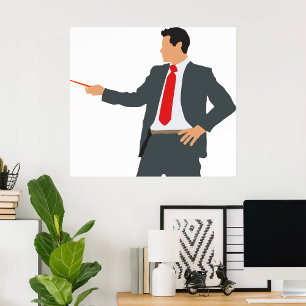 Empresário Com Ponteiro Num Poster De Fato