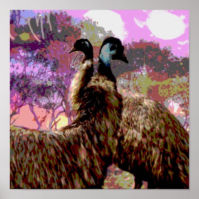 Emu Courtship Watercolor, Poster (Frente)