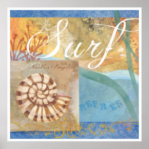 Encalhe o poster 1, "surf com nautilus Shell "