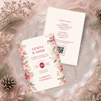 Encantador Convite de Casamento de Inverno Poinset