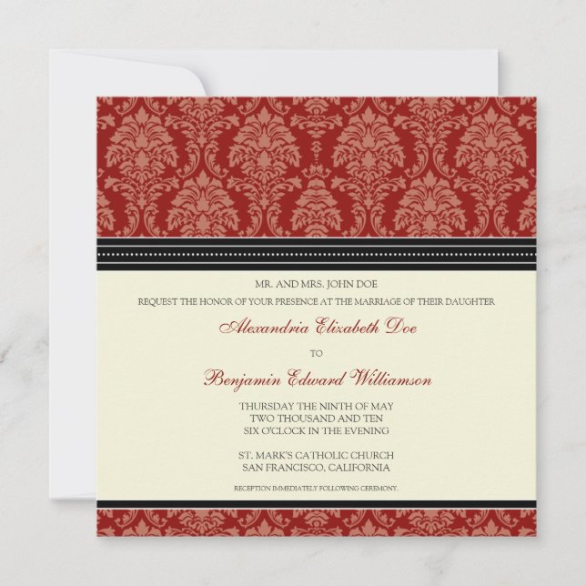 Encantador convite para casamento na Praça Damask: (Frente)
