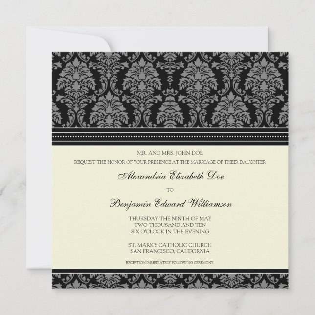 Encantador convite para casamento na Praça Damask: (Frente)