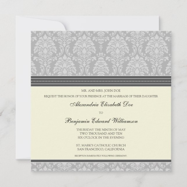 Encantador convite para casamento na Praça Damask: (Frente)