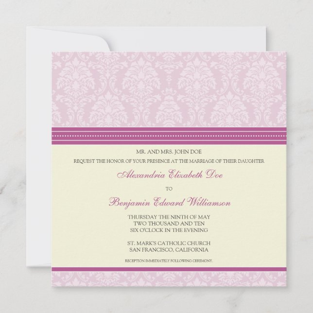 Encantador convite para casamento na Praça Damask: (Frente)