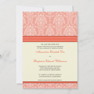 Encantador Damask 5x7 Convite Para Casamento: cora