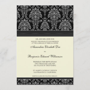 Encantador Damask 5x7 Convite Para Casamento:preto