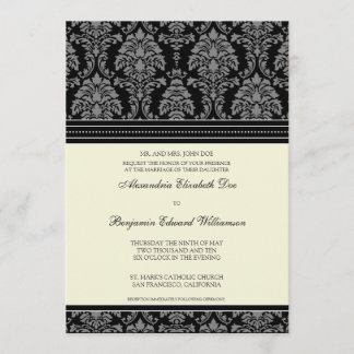 Encantador Damask 5x7 Convite Para Casamento:preto