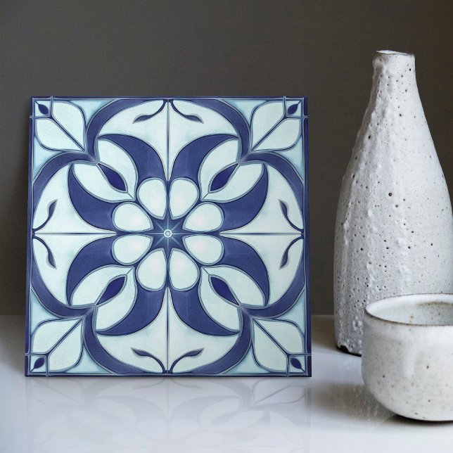 Encantador Floral Simétrico Azul e Branco (Criador carregado)