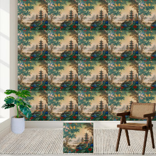 Encantando Chinoiserie Pagoda e Azulejo da Naturez