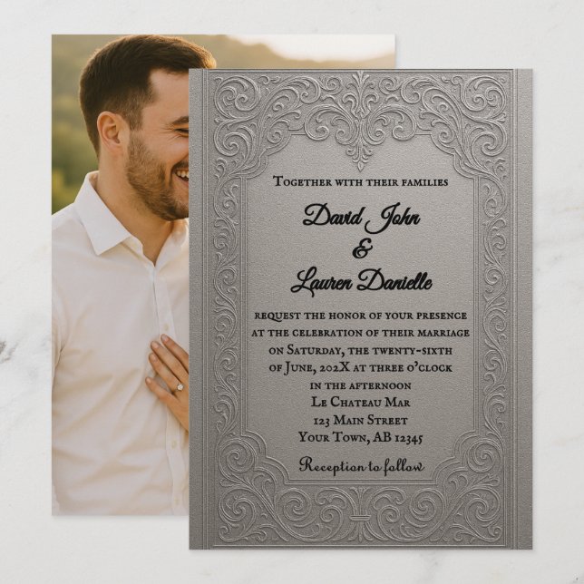 Encantando Convite para Casamento de Fotos em Prat (Frente/Verso)