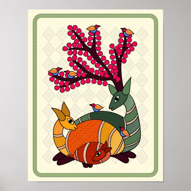 Encantando Stag: Madhubani Art Poster (Frente)