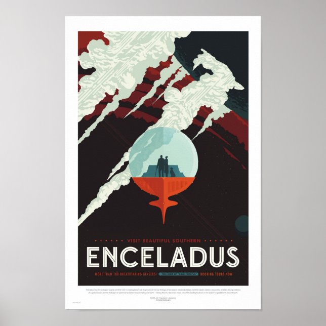 Enceladus - Poster de viagens retrô da NASA (Frente)