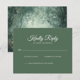 Enchanted Forest Dark Green Wedding RSVP