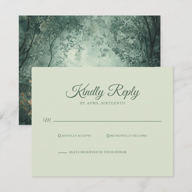 Enchanted Forest  Green Wedding RSVP (Frente/Verso)