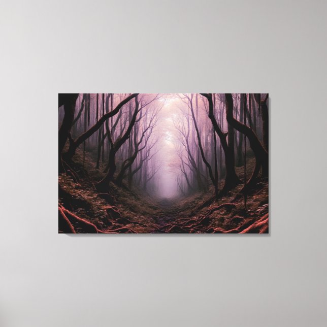 Enchanted Forest Path – Pink Dark Landscape Canvas (Frente)