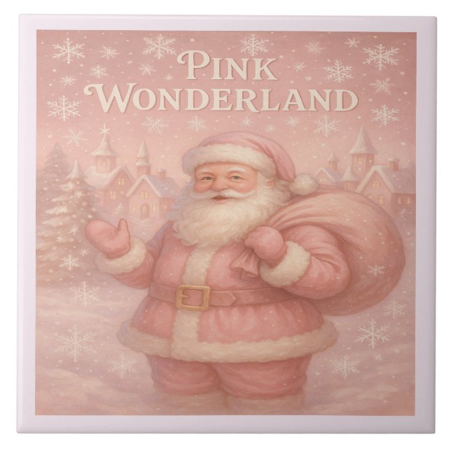 Enchanted Pink Wonderland Santa Ceramic Tile (Frente)