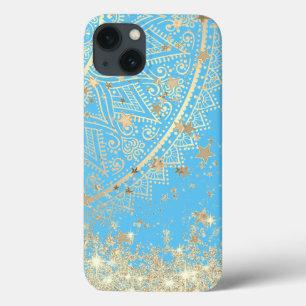 Enchanting Mandala with Gold Stars on Turquoise