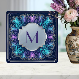 Enchanting  Monogram Teal Purple Swirls Decorative