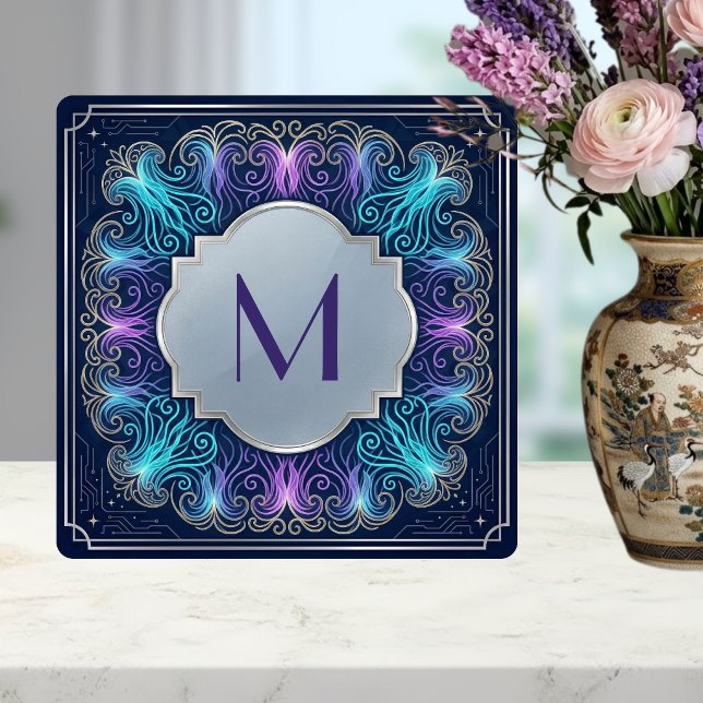 Enchanting  Monogram Teal Purple Swirls Decorative (Criador carregado)