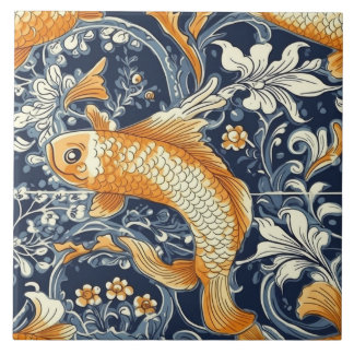 Enchendo Azulejos de cerâmica de peixes dourados