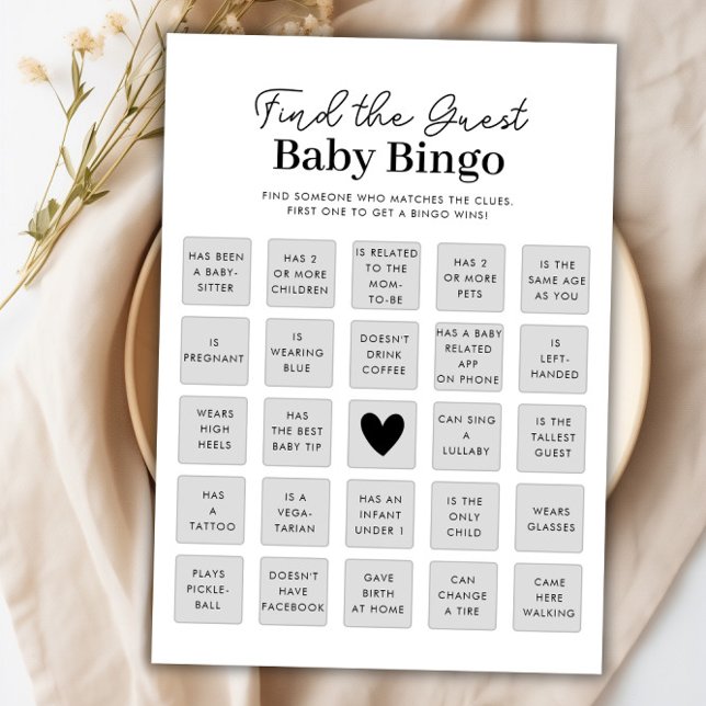 Encontre O Cartão De Jogo De Bingo De Chá de frald (Find The Guest Baby Shower Bingo Game Card)