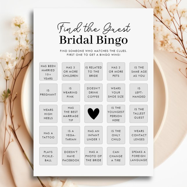 Encontre O Cartão De Jogo De Bingo De Chá de panel (Find The Guest Bridal Shower Bingo Game Card)