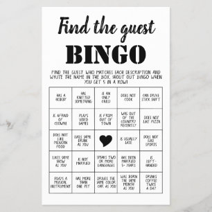Encontre o cartão do jogo de bingo do convidado