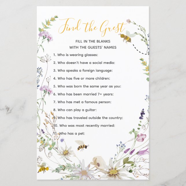 Encontre o Convidados no Chá de Bebê Abelhinha (Frente)