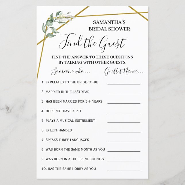 Encontre o jogo bilíngue do chá de panela convidad (Frente)