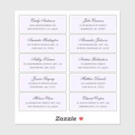 Endereço do nome dos convidados roxos. Etiqueta de