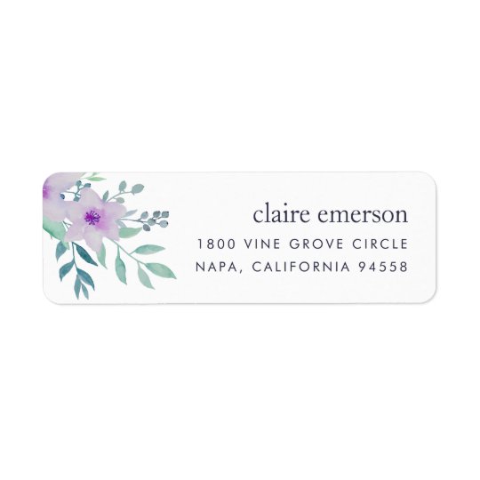 Endereço do remetente floral violeta e prudente etiqueta endereço de retorno