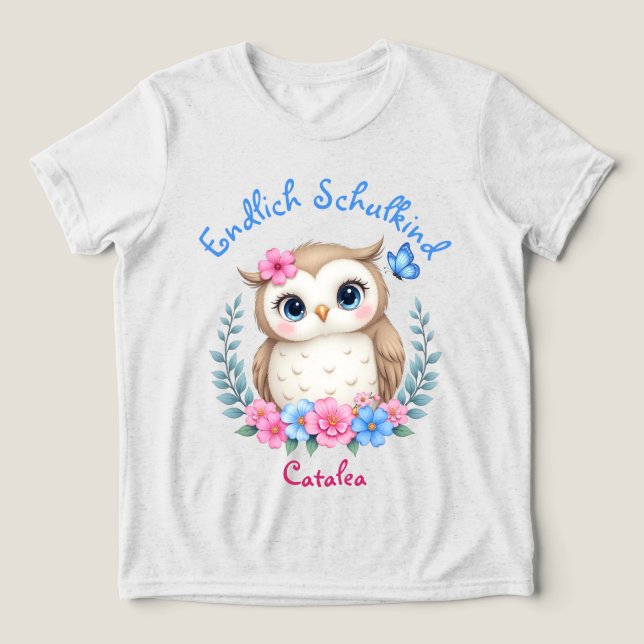 Endlich Schulkind - niedliche Eule mit Blumen  (Design frontal)