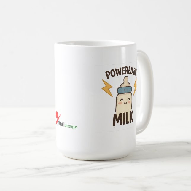 "Energizado por Leite" Caneca de Café Engraçada |  (Frente Esquerda)