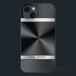 Ênfase Impressão de prata Elegante Preto Metálico<br><div class="desc">Impressão de textura metálica esbranquiçada elegante,  aspecto de aço inoxidável,  sotaques prateados e monograma personalizado. Design moderno e moderno.</div>